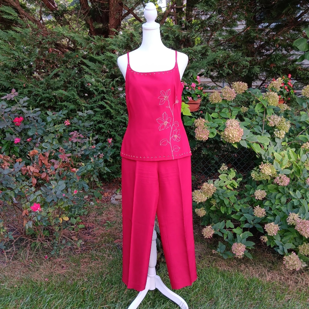 Ruby Red Embroidered Beeded Top With Matching Cap… - image 1